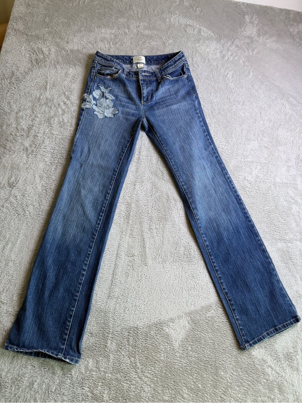 WHBM Blanc Womens Blue Embroidered Bootcut Jeans 2